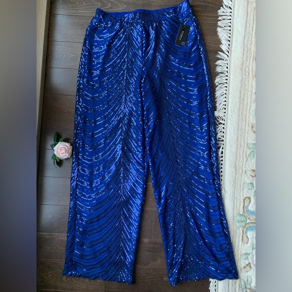 NWT Eloquii Blue Sequin Pants - Picture 2 of 9